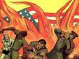 Фрагмент американского плаката времен "холодной войны" на тему советской военной угрозы. Иллюстрация с сайта lib.monash.edu