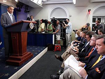 Барак Обама после завершения переговоров о сокращении дефицита бюджета США, 31 июля 2011 года. Фото ©AP