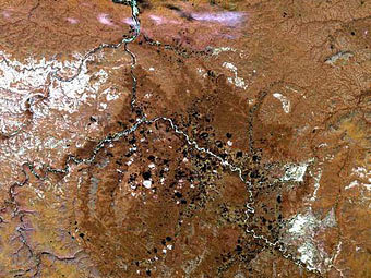 Спутниковая фотография кратера Попигай. Источник: NASA