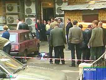 Место убийства главы компании "Алмаз-Антей" Игоря Климова. Кадр НТВ, архив