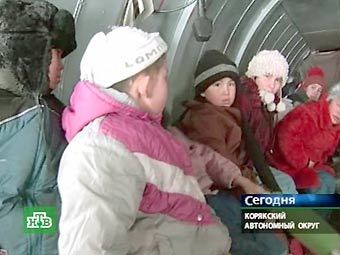 Эвакуация жителей Корякии. Кадр телеканала НТВ 