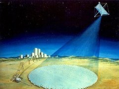 Спутник трансформирует солнечную энергию в микроволны и передает ее на принимающую антенну. Изображение с сайта ssi.org. 