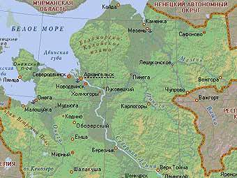 Фрагмент карты Архангельской области с сайта arhangelskobl.ru