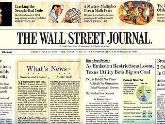 Передовица одного из номеров Wall Street Journal. Фото с сайта wasauna.com Передовица одного из номеров Wall Street Journal. Фото с сайта wasauna.com