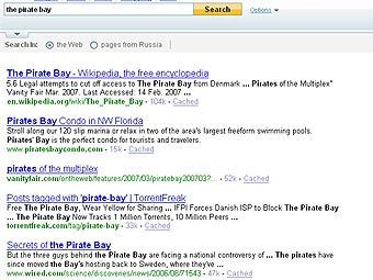 �������� � ������������ ������� "The Pirate Bay" � ��������� ������� Yahoo!