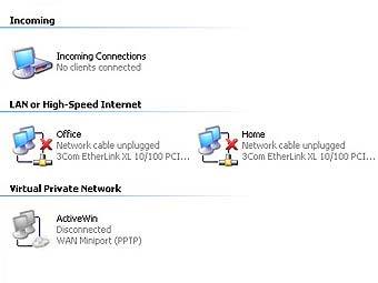 Окно сетевых подключений Windows XP