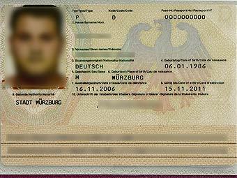 Образец страницы с личными данными паспорта гражданина Германии