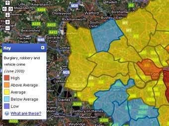 Скриншот криминальной карты Лондона 
