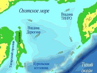 Карта рельефа дна Охотского моря с сайта wdcb.ru