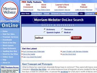 Скриншот главной страницы он-лайн версии словаря Мерриама-Вебстера