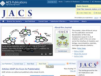 Скриншот главной страницы интернет-версии журнала Journal of the American Chemical Society