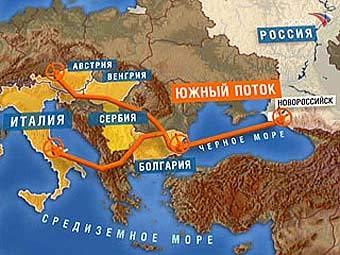 Схема газопровода "Южный поток", переданная в эфире телеканала "Россия"