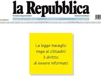 Пустая передовица La Repubblica Пустая передовица La Repubblica