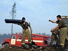 Пожарные на руинах сгоревшего деревенского дома. Фото ©AFP