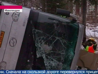 Кадр 'Первого канала' с места ДТП в Финляндии