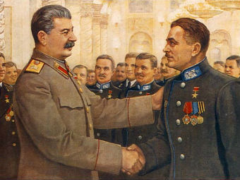 Фрагмент открытки "Работать так, чтобы товарищ Сталин спасибо сказал!" с сайта sovunion.info