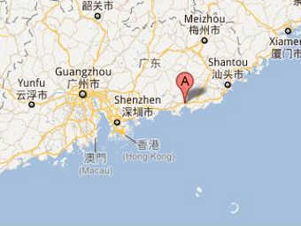 Луфэн на карте Китая. Изображение с сайта maps.google.com
