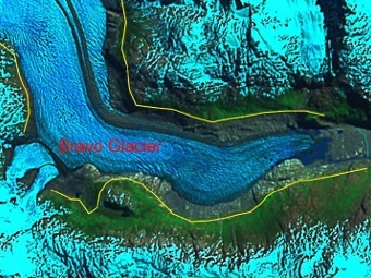 Вид на один из патагонских ледников из космоса. Иллюстрация авторов исследования