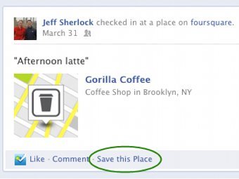 "Ссылка-действие" в оповещении Foursquare
