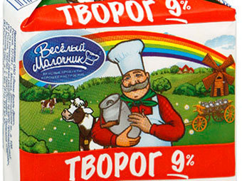 Радуга на упаковке творога "Веселый молочник". Изрображение с сайта utkonos.ru