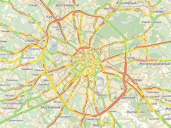 Пробки в Москве. Изображение сервиса "Яндекс.Карты"
